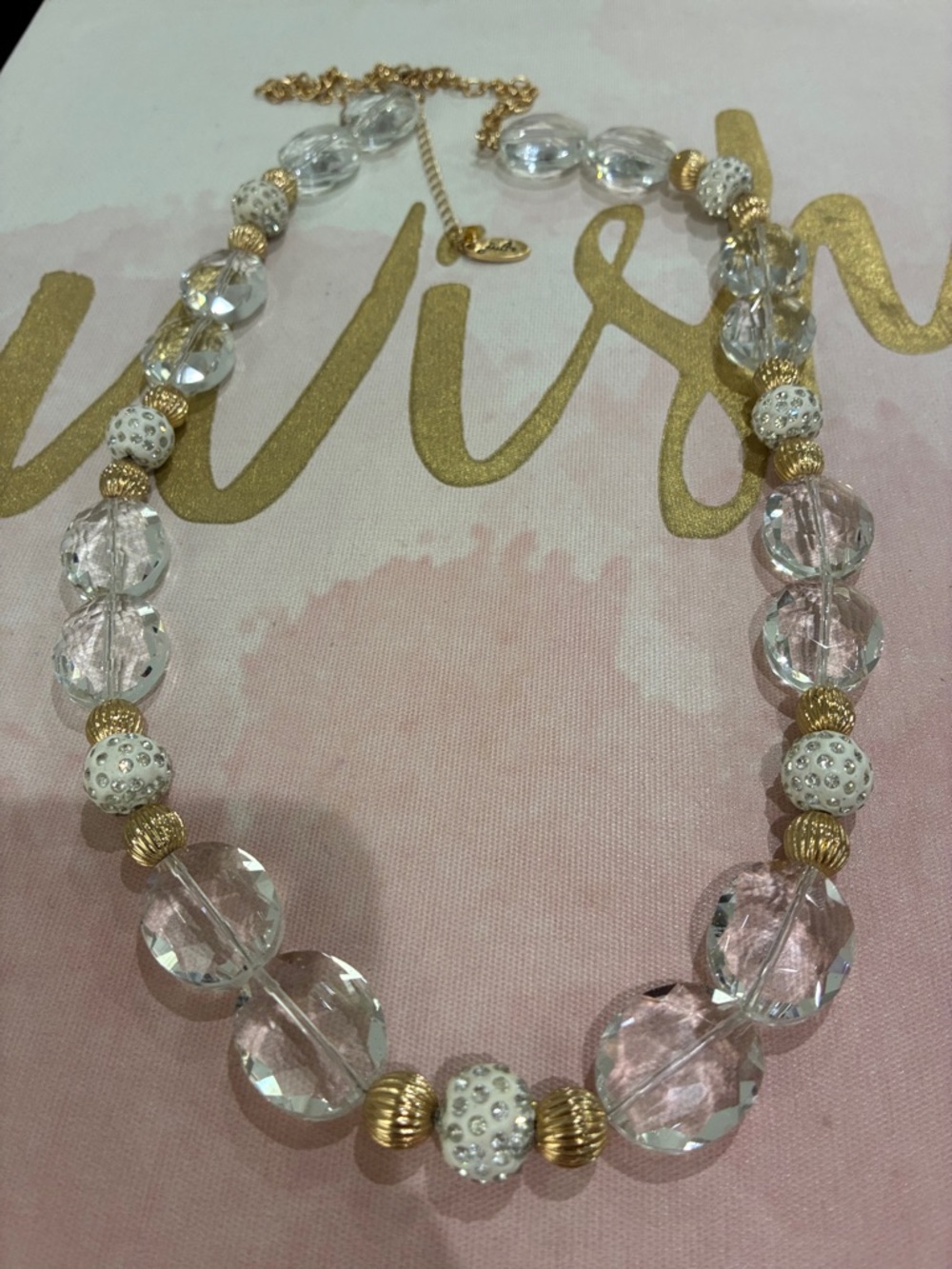 Gold Accent Clear Crystal And Wedding Cake Bead Necklace - Women Jewelry